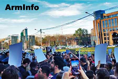 Перед зданием мэрии Еревана проходит акция активистов, протестующих против вырубок в столице многолетних  деревьев